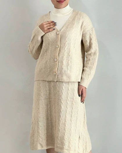 ست ژاکت بافت بهمراه دامن کد 4123