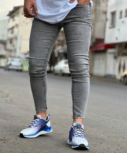 شلوار اسلیم فیت طوسی روشن مردانه پارچه ترک فول کش