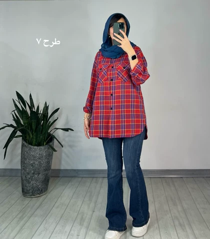 مانتو چهارخونه توت فرنگی