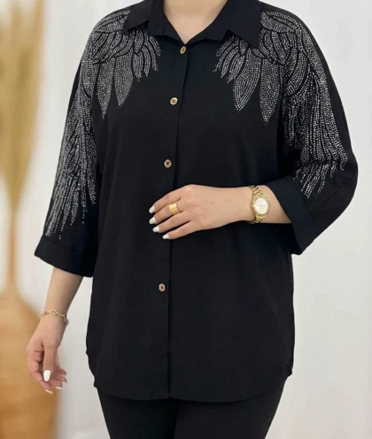 شومیز مشکی مجلس زنانه مدل طاووس کد 426