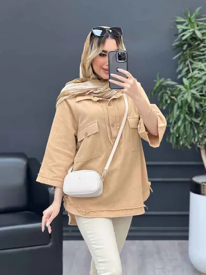 مانتو یقه دو دکمه دو جیب