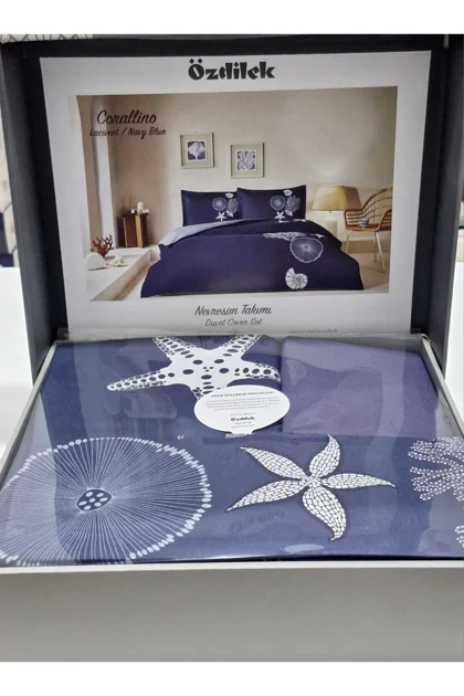 سرویس روتختی دو نفره Özdilek مدل Corallino پنبه - سرمه‌ای