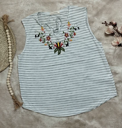 تاپ راه راه یقه گره گلدوزی زنانه کد 40309