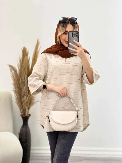 مانتو لینن نچرال یقه دار