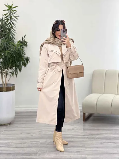 بارانی بلند یقه دوبل ژیله دار