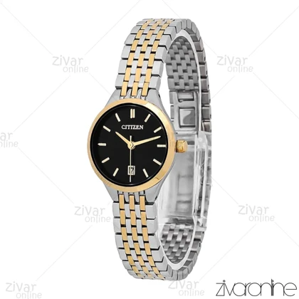 ساعت سیتیزن زنانه طلایی نقره ای صفحه مشکی 107112