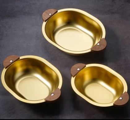 تابه استیل طلایی دسته چوبی در سه سایز