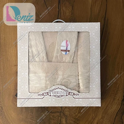 حوله ست یک نفره 6 تیکه طرح آرام رنگ کرم