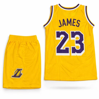 ست لباس بسکتبالی بچه گانه LAKERS شماره 23 بازیکن JAMES رنگ زرد شناسه 10100648