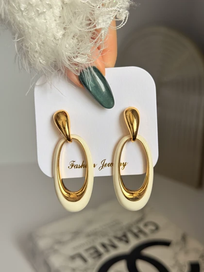 گوشواره میناکاری سفید کد5 ترند 2026 رنگ ثابت