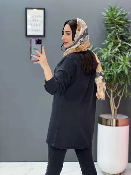 مانتو جین کاغذی جیب دکمه