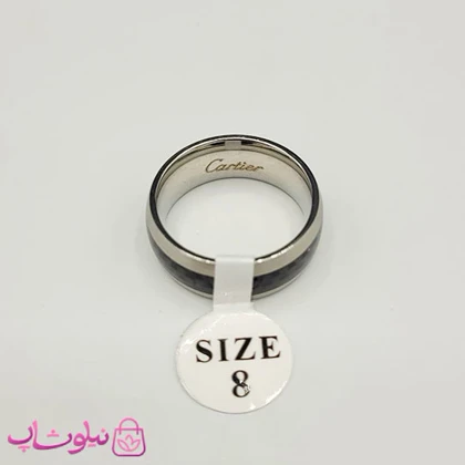 انگشتر مردانه کارتیه مدل فیبر کربن نقره ای مشکی کد 450