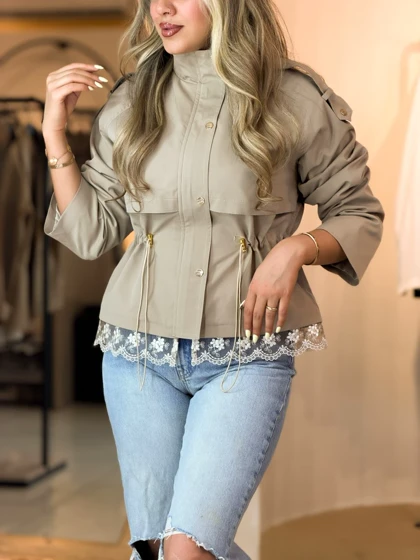 ترنچ کت دانتل کرم 010216