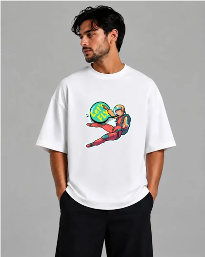 تیشرت باکسی طرح خلبان Let’s Fly سبک Retro Pop Art Streetwear