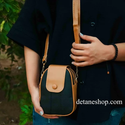 کیف هلالی تک دکمه دو رنگ