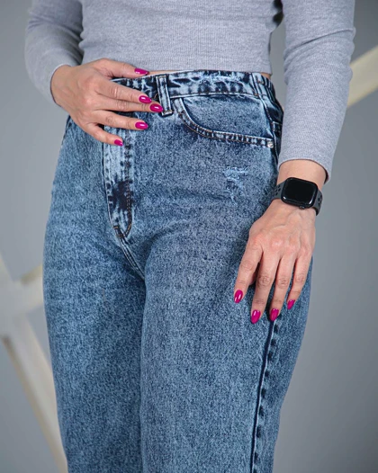 شلوار نیم بگ آبی رندوم زنانه قد 105 Semi-Baggy Random Blue Jeans - کد 60700