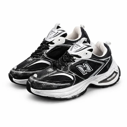 کفش کتانی مردانه مدل نیوبالانس کاستوم شده مشکی سفید New Balance