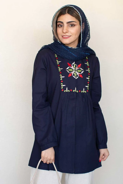 شومیز مانتویی لینن شوکا گلدوزی
