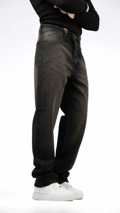 شلوار جین نیم بگ ذغالی تینت زرد گازوییلی مردانه پارچه کجراه با قد 110 جدید مدل 2026