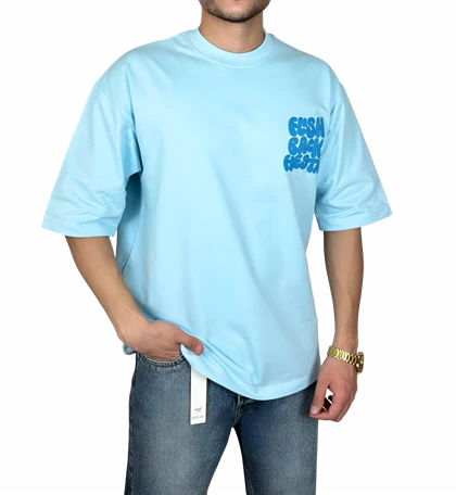 تیشرت آستین کوتاه مردانه آبی آسمانی با چاپ پفکی