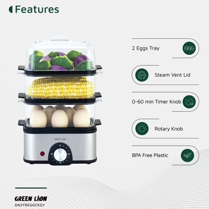 بخارپز و تخم مرغ پز گرین لاین Green Lion مدل GL-EC33 سه طبقه