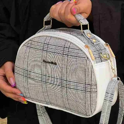 کیف دوشی مارک دار چرم و کتان کد00005