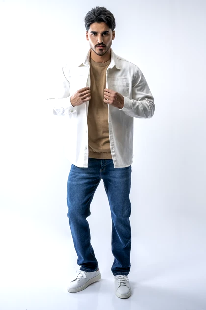 پیراهن آستین بلند برش‌دار کتان مردانه