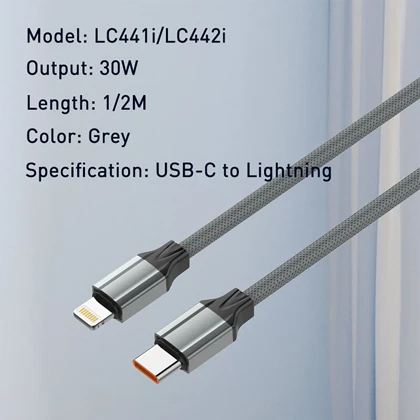 کابل تایپ سی به لایتنینگ الدنیو LDNIO مدل LC442i 30 وات دو متری