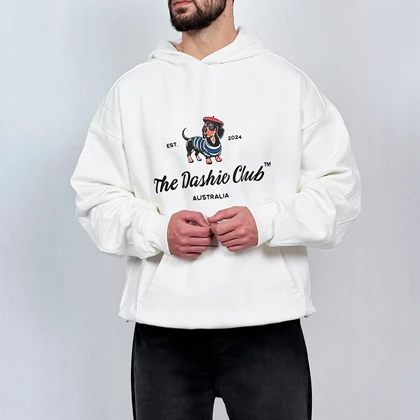 هودی مردانه سفید پنبه سه نخ طرح dog