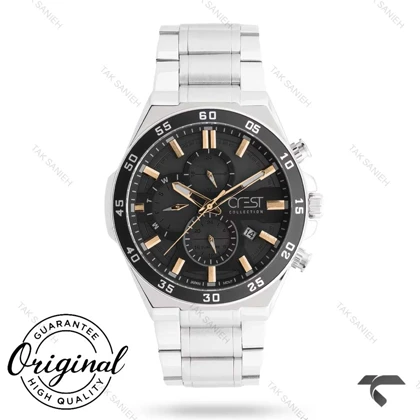 ساعت کرست مردانه 6299-4 سه موتوره استیل صفحه مشکی Crest-10920-G