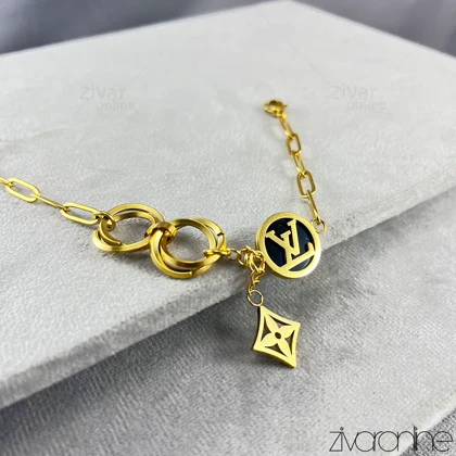 دستبند لویی ویتون زنانه نگین مشکی طلایی 40107