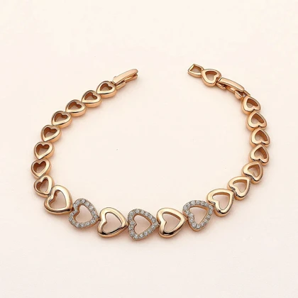 دستبند قلبی ژوپینگ زنانه طلایی با نگین کریستالی ضد حساسیت