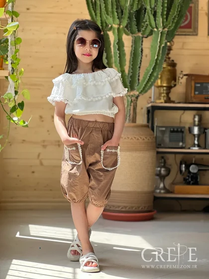 شلوارک کتان جیب گلدوزی