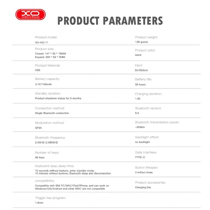 کیبورد بی سیم ایکس او XO مدل XO-KB-11 تاشو
