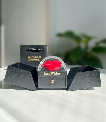 جعبه گل‌دار جواهری کشویی مشکی