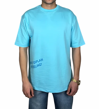 تیشرت آستین کوتاه مردانه آبی با چاپ نوشته آبی