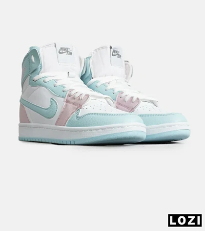 کفش کتانی ساق‌دار زنانه سفید آبی صورتی نایک NIKE jordan 1 مدل 8136