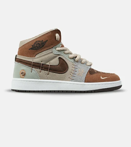 کفش کتانی ساق‌دار مردانه و زنانه قهوه ای کرم آبی نایک NIKE jordan Vodoo مدل 7786