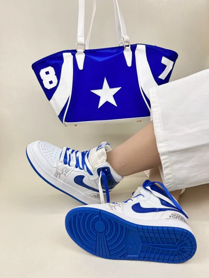 کتانی ونس زنانه ساق‌دار ایر جردن 1 امضا شیکاگو کینگ بلو 1 NIKE AIR JORDAN کد 912