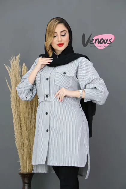 مانتو راه راه کمردار