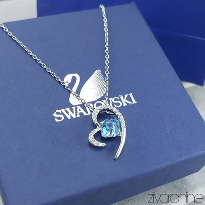 گردنبند سواروسکی مدل قلب با نگین آبی 50233