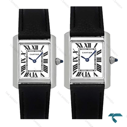 ساعت زنانه کارتیه تانک نقره ای بند چرم مشکی اسمال Cartier-7922-L