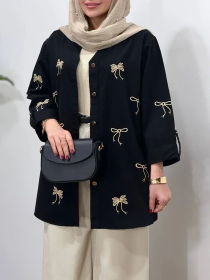 مانتو کتان گلدوزی آیسو ویولت