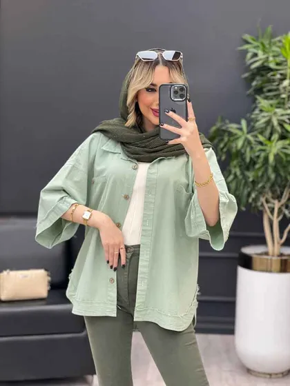 مانتو لینن جیب دکمه
