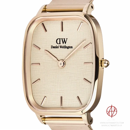 ساعت مچی زنانه دنیل ولینگتون (Daniel Wellington) مدل DW00100815 (قاب چهارگوش، رزگلد، صفحه طرح پارچه کتان)
