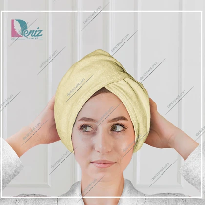 حوله سر طرح ساده مدل کلاه پیچ رنگ زرد روشن