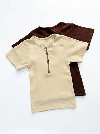 کراپ تاپ کبریتی آستین نصفه یقه گرد نیم زیپ