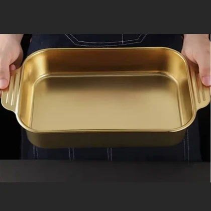 تابه سرو دسته دار استیل مستطیل طلایی