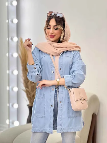 مانتو جین جیب کج زاپ‌دار