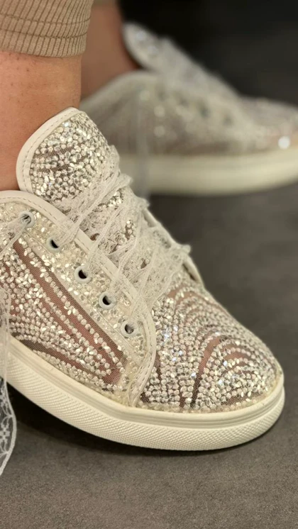 6579KK - کتانی عروس فول نگین کوتاه 6579KK